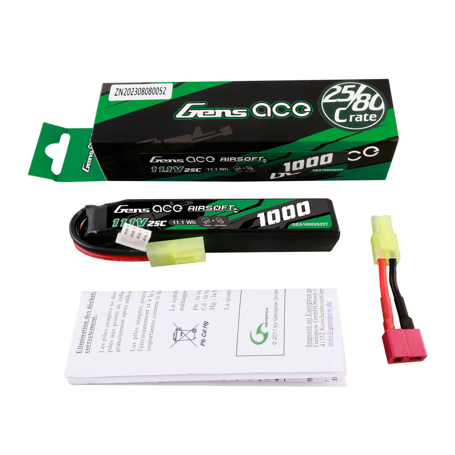 GENS ACE 25C 1000mAh 3S1P 11.1V AIRSOFT GUN LiPo BATTERY WITH MINI TAMIYA PLUG - Image 6