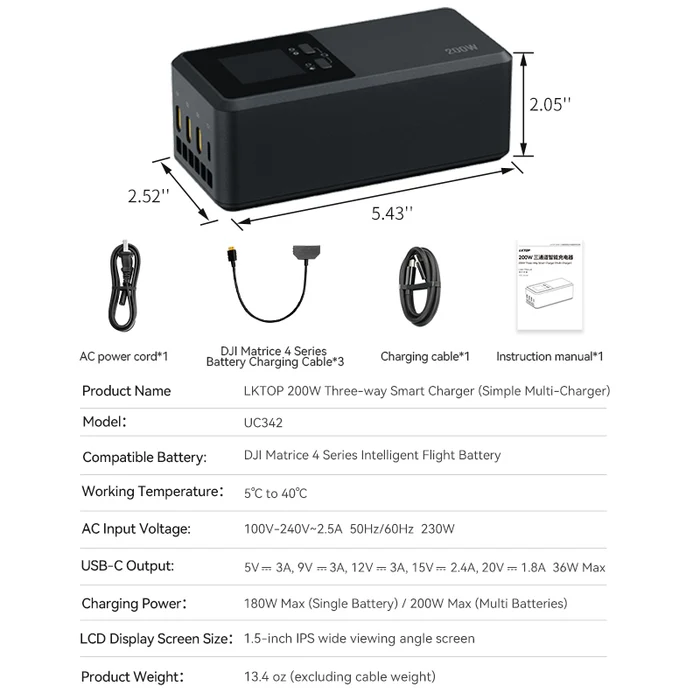 LKTOP 200W SMART THREE-WAY CHARGER FOR DJI MATRICE 4T/4E - Image 11