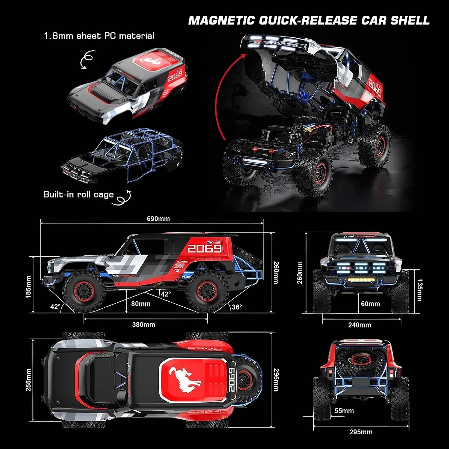 MJX RC 1/18 FORD BRONCO R HYPER GO BRUSHLESS ROCK CRAWLER RTR - Image 8
